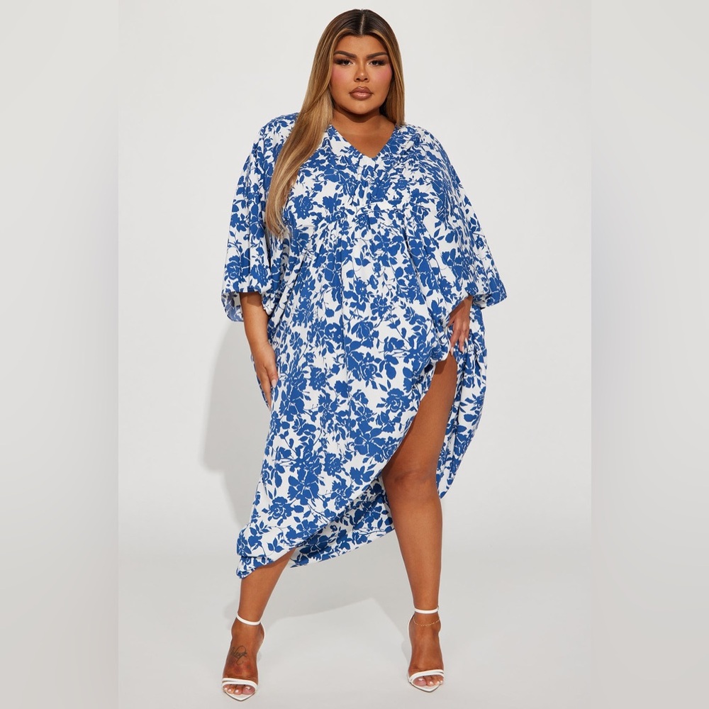 Blue and White Kaftan Style Dress